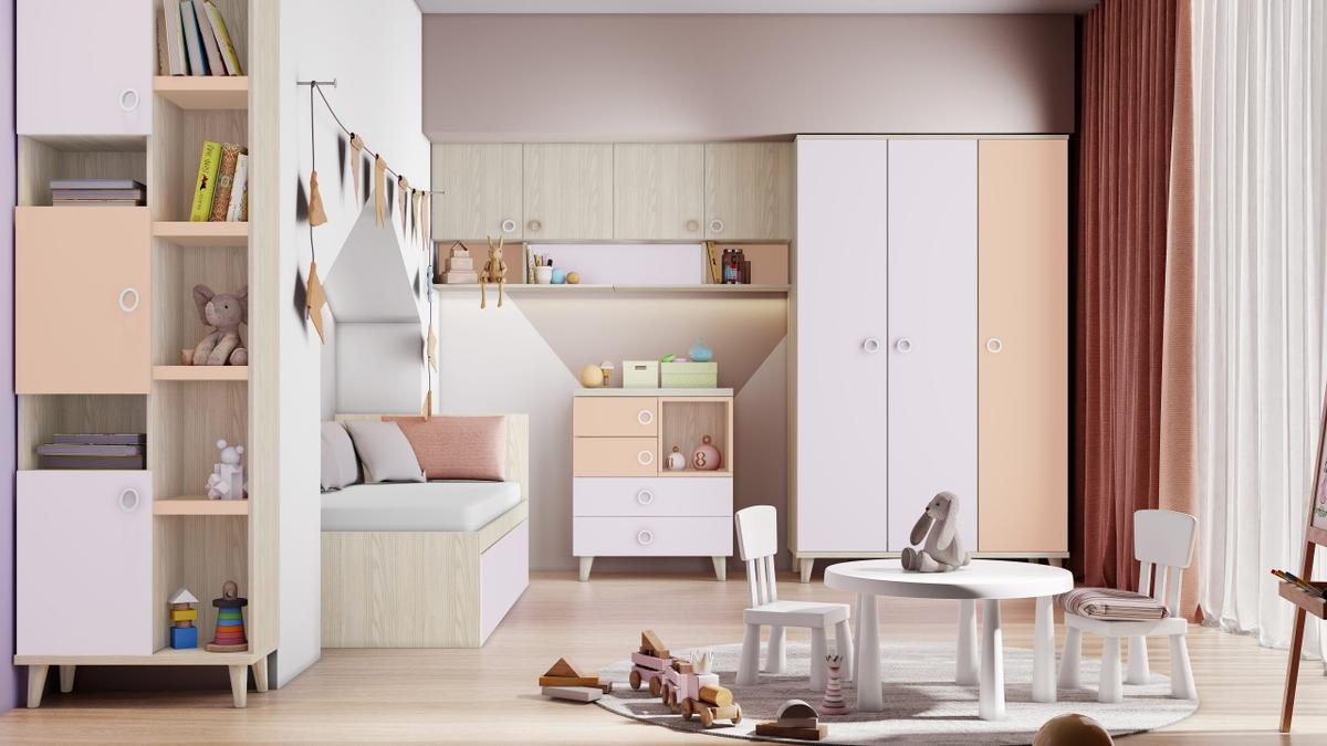 No quarto infantil e adolescente, a combinação da natureza com a sensibilidade nos padrões MDP Perffect Colors Sand Color e Rosa somados ao amadeirado Carvalho Huster. 
